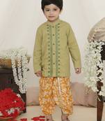 Green embroidered cotton kurta dhoti