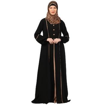 Black designer abaya with fashionable buttons 1