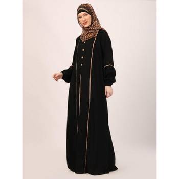 Black designer abaya with fashionable buttons 2
