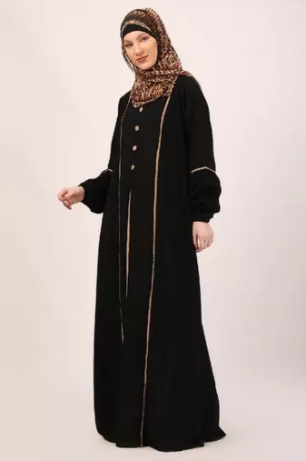 Black designer abaya with fashionable buttons
