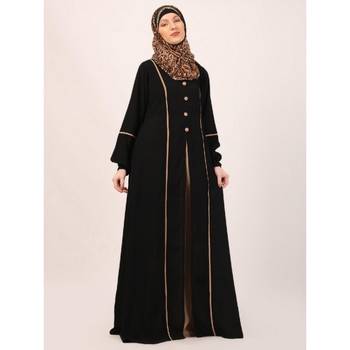 Black designer abaya with fashionable buttons 3