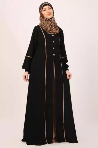 Black designer abaya with fashionable buttons