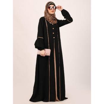 Black designer abaya with fashionable buttons 4
