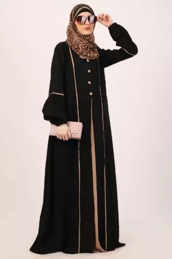Black designer abaya with fashionable buttons