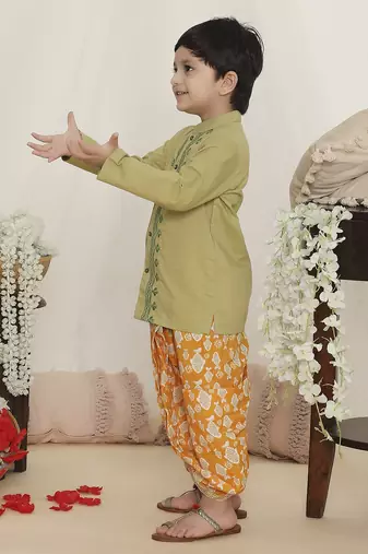 Sky blue printed russian silk kurta pyjama