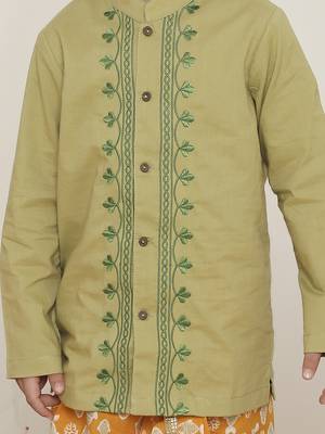 Sky blue printed russian silk kurta pyjama 5
