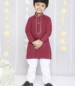 Maroon embroidered cotton kurta pyjama set