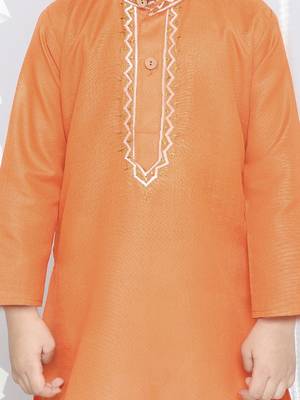 Orange embroidered cotton kurta pyjama set 5