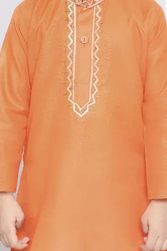 Orange embroidered cotton kurta pyjama set