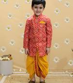 Red printed cotton kurta dhoti set