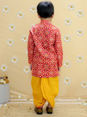 Red printed cotton kurta dhoti set 2