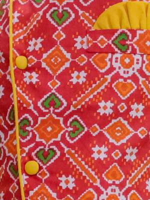 Red printed cotton kurta dhoti set 4
