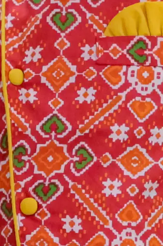 Red printed cotton kurta dhoti set
