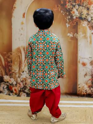 Green printed cotton kurta dhoti set 2