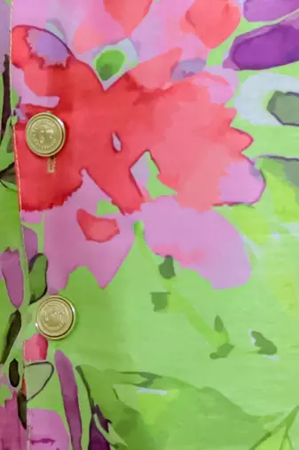 Red spring floral printed polyster silk jacket kurta pyjama set