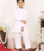 White plain cotton kurta pyjama set