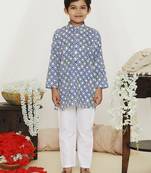Blue embroidered cotton kurta pyjama
