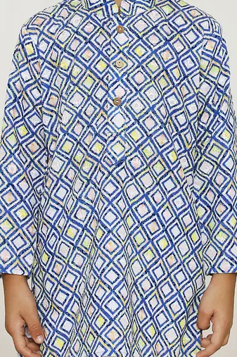 Blue embroidered cotton kurta pyjama