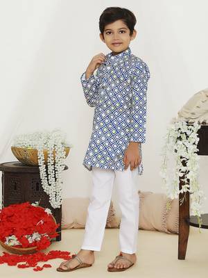 Blue embroidered cotton kurta pyjama 5