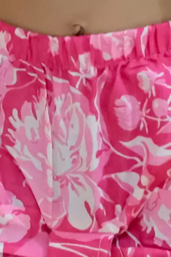 Pink motif printed cotton jacket kurta dhoti set