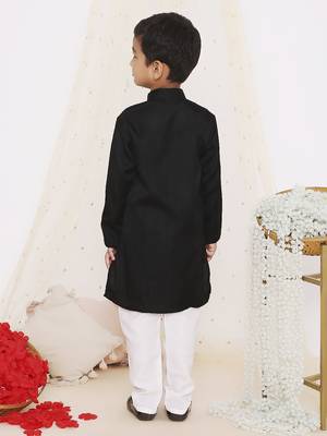 Black embroidered silk kurta pyjama set 2
