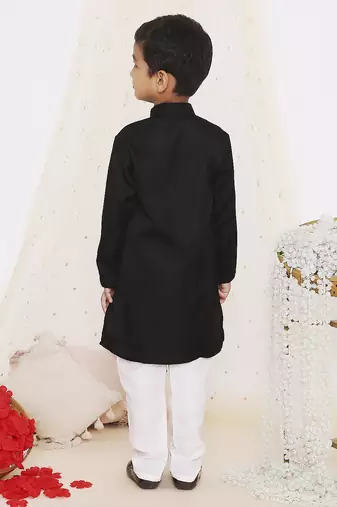 Black embroidered silk kurta pyjama set