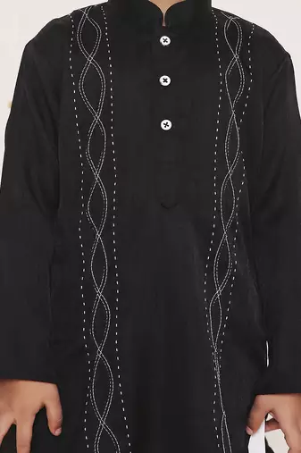 Black embroidered silk kurta pyjama set