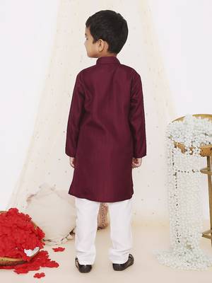 Wine embroidered silk kurta pyjama set 2