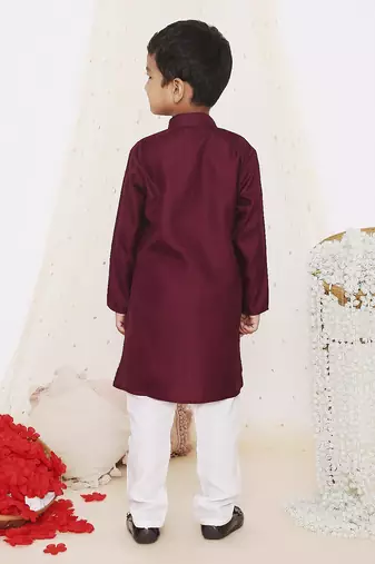 Wine embroidered silk kurta pyjama set