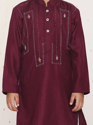 Wine embroidered silk kurta pyjama set 4