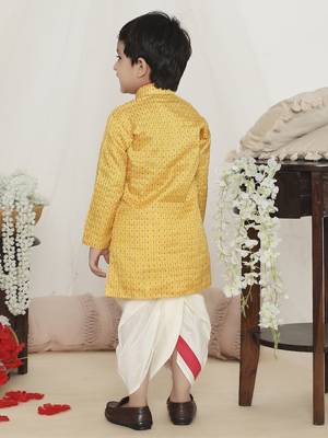 Yellow embroidered silk kurta dhoti set 2