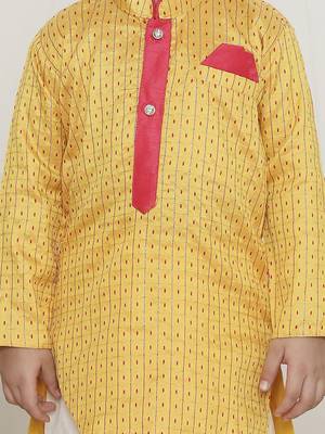 Yellow embroidered silk kurta dhoti set 4
