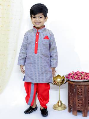 Grey embroidered silk kurta dhoti set 1