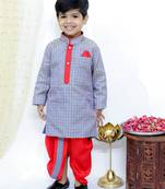 Grey embroidered silk kurta dhoti set