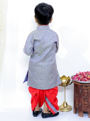 Grey embroidered silk kurta dhoti set 2