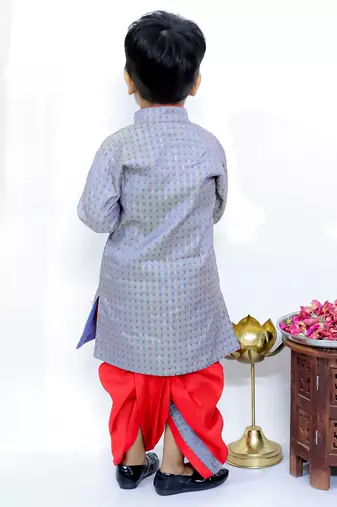 Grey embroidered silk kurta dhoti set