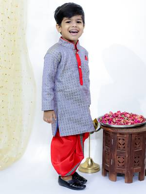 Grey embroidered silk kurta dhoti set 3