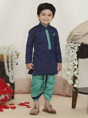 Blue embroidered silk kurta dhoti set 1
