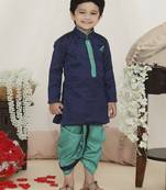 Blue embroidered silk kurta dhoti set