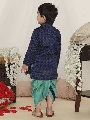 Blue embroidered silk kurta dhoti set 2