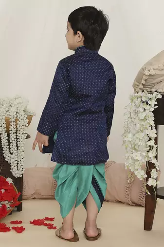 Blue embroidered silk kurta dhoti set
