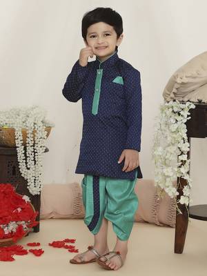 Blue embroidered silk kurta dhoti set 3