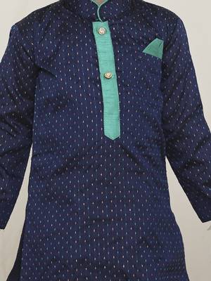 Blue embroidered silk kurta dhoti set 4