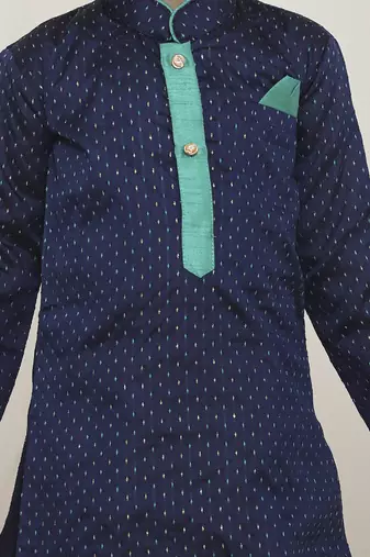 Blue embroidered silk kurta dhoti set
