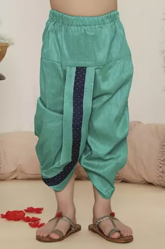 Blue embroidered silk kurta dhoti set