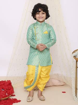 Grey  printed jacquard sherwani dhoti set 1