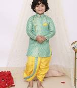 Grey  printed jacquard sherwani dhoti set