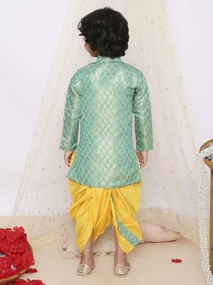 Grey  printed jacquard sherwani dhoti set 2