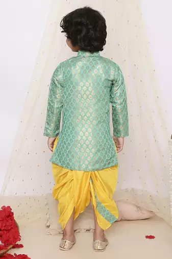 Grey  printed jacquard sherwani dhoti set