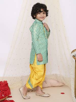 Grey  printed jacquard sherwani dhoti set 3